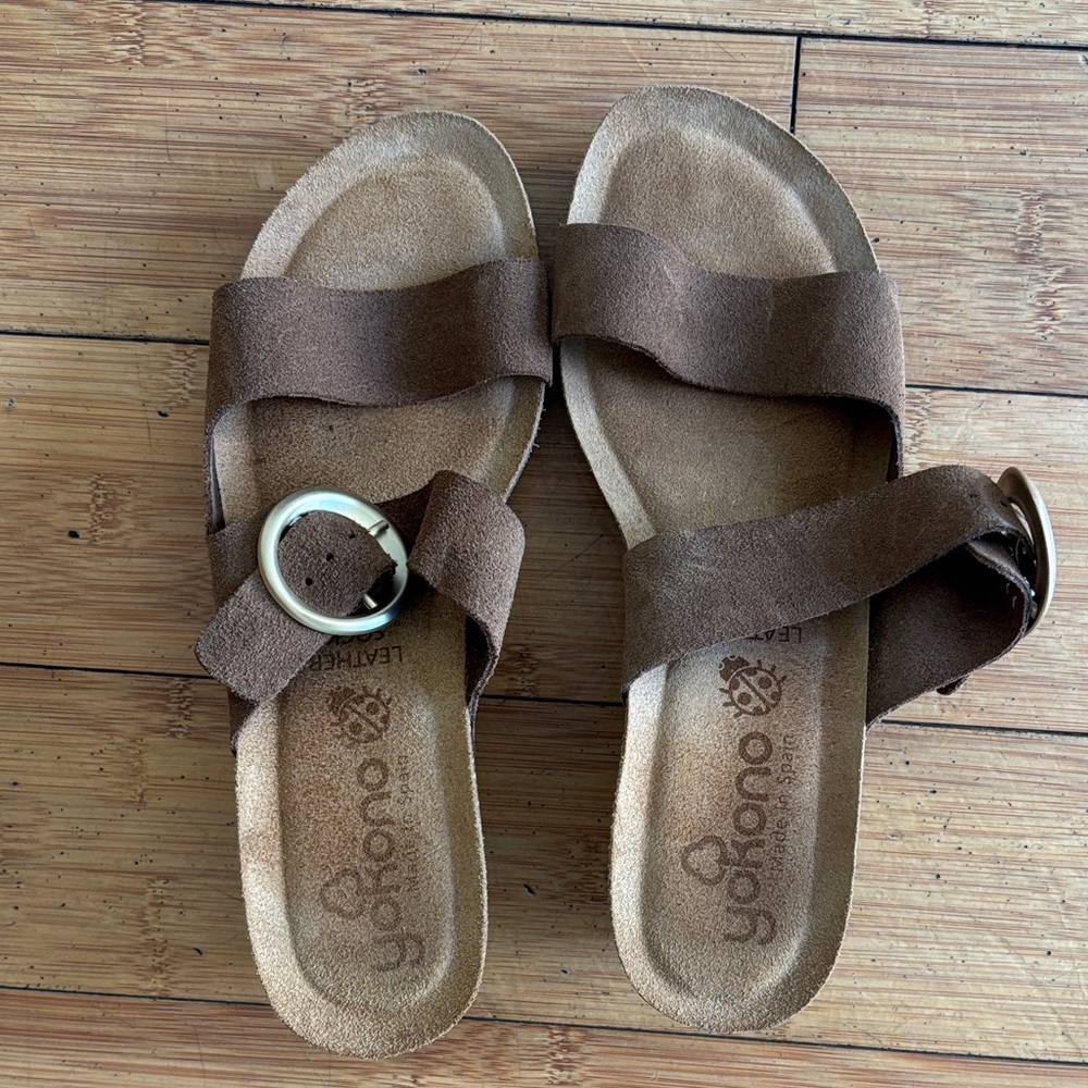 Yokono Brown Leather Sandals with Buckle